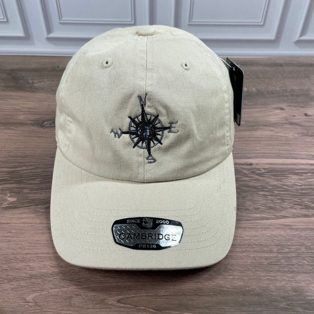 Cambridge Compass Logo Beige Adjustable Baseball Cap Hat Mens Pit Bull
